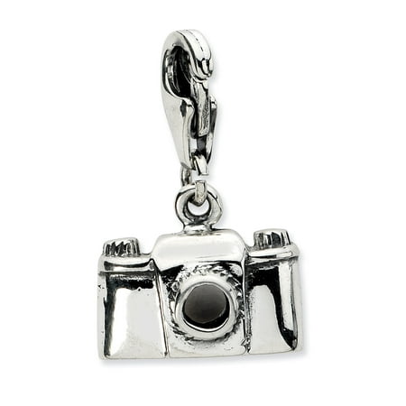 Sterling Silver Camera Charm - Sterling Silver Antiqued Camera With Lobster Clasp Charm - 2.8 Grams - Measures 21x13mm
