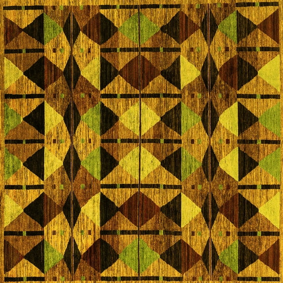 Ahgly Company Machine Washable Indoor Square Oriental Yellow Modern Area Rugs, 8' Square