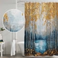 thumbnail image 4 of Blue Yellow Oil Painting Shower Curtain Set - Standard 72" x 72" Washable Bathtub Curtain with 12 Hooks, Modern Tree Art Contemporary Waterproof Fabric Stall Shower Curtains for Bathroom Décor, 4 of 6