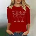 thumbnail image 3 of Dvprdro Womens Christmas Tops Fashion Round Neck 3/4 Sleeve T-shirt Festive Holiday Print Crewneck Blouse, 3 of 5