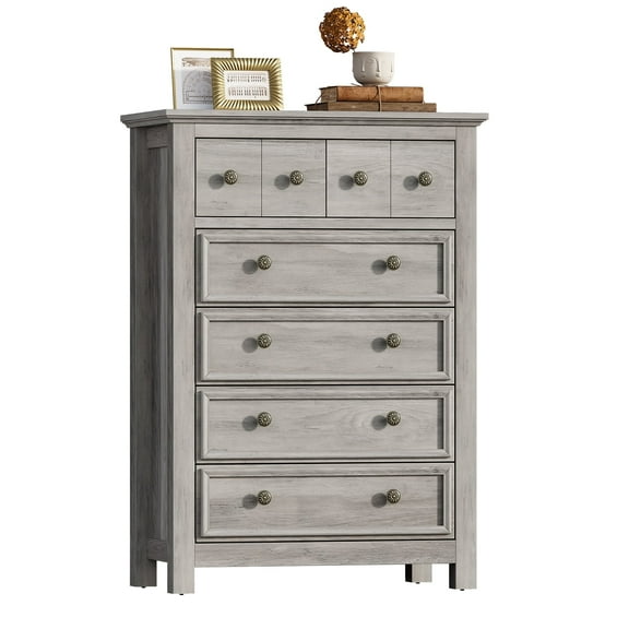 6 Drawer Wood Dresser for Bedroom, Chest of Drawers, Storage Organization Unit for Clothing, Gray