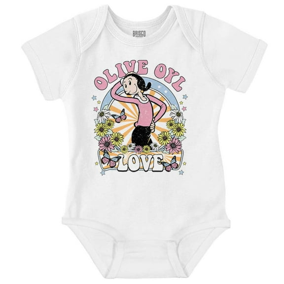 Cute Olive Oyl Cartoon Flower Love Bodysuit Jumper Girls Infant Baby Brisco Brands NB