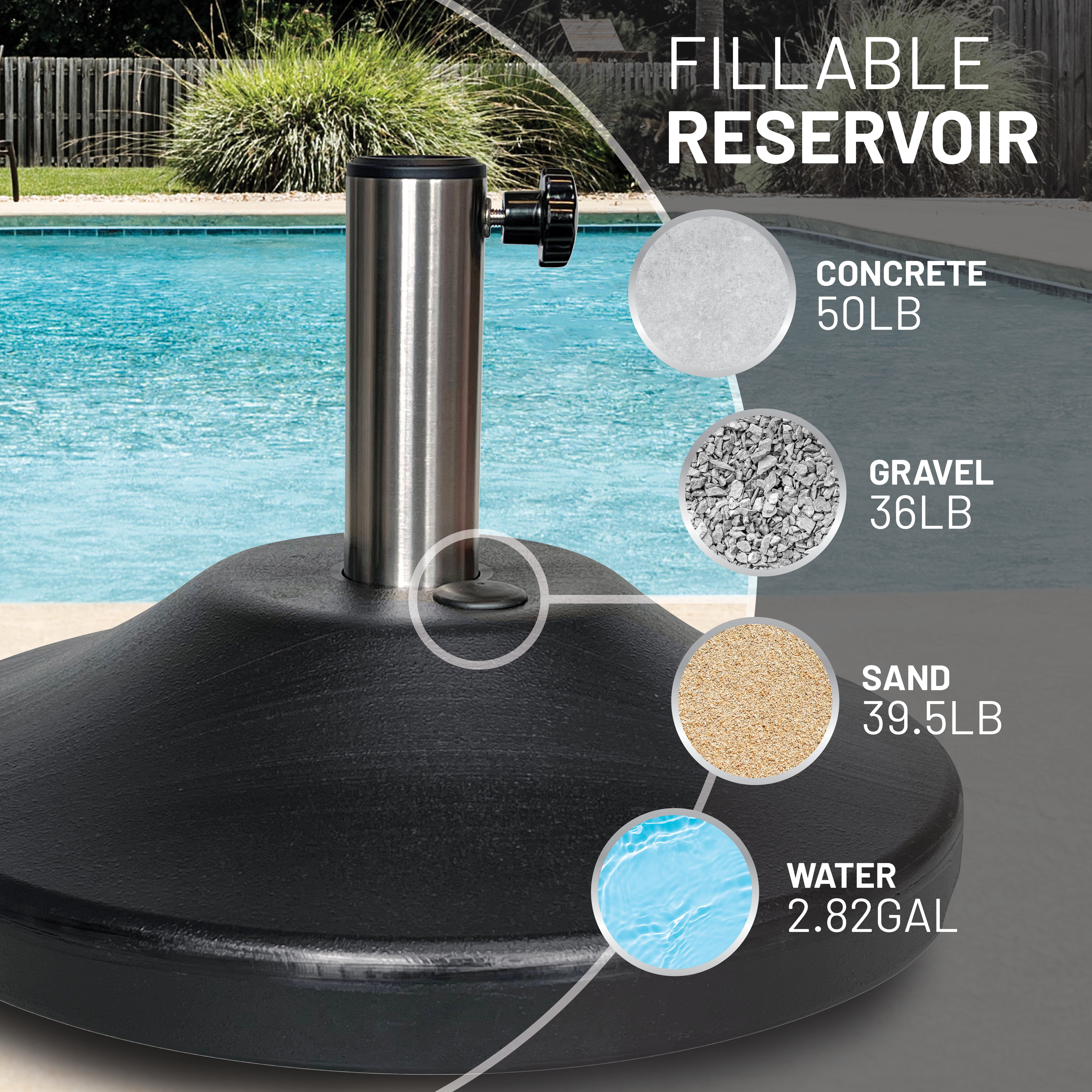 US Weight Premium Fillable Umbrella Base for Patio Table - Black