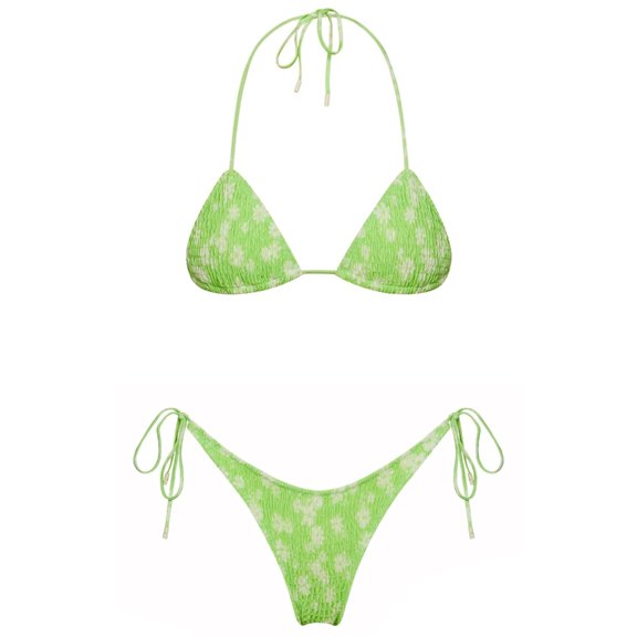 ZPAQI Women Lacing Bathing Suit Set Thong Beachwear Colorful Printed Strappy Swimwear
