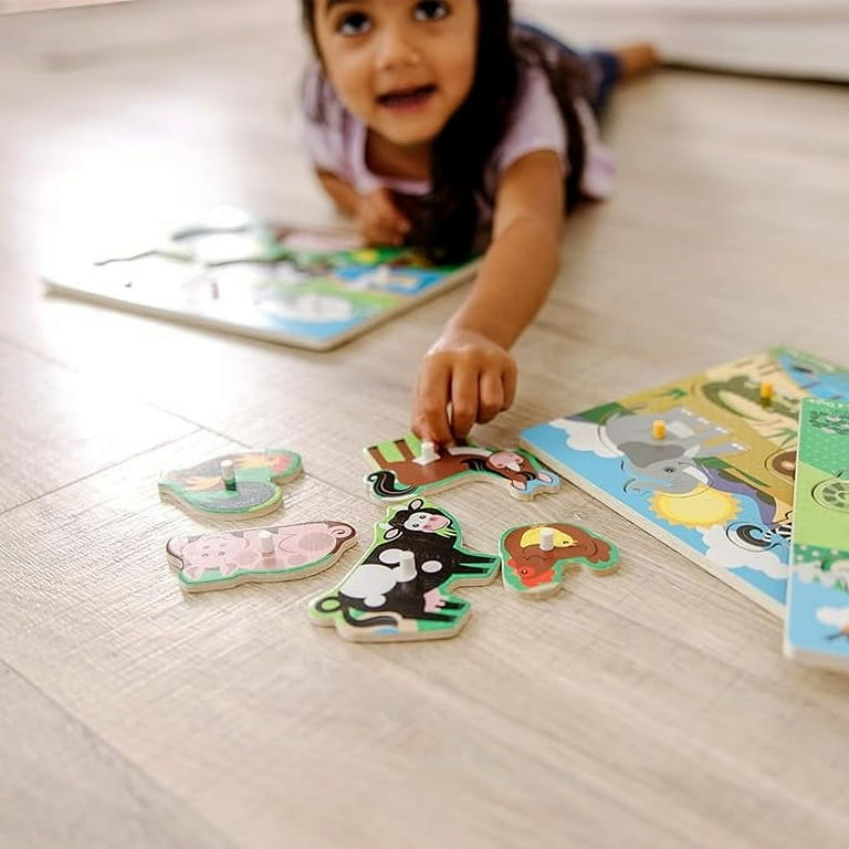 Melissa & Doug Wooden Peg Puzzle 4-Pack for Toddler and Preschool