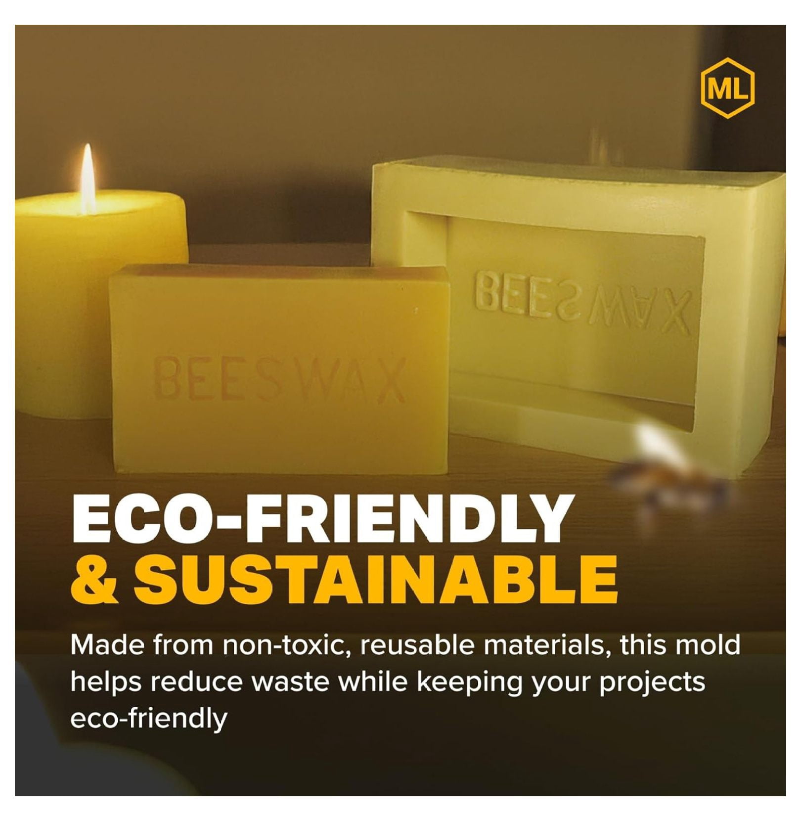 1 lb Beeswax Bar Mold, Durable Reusable Rubber Mold for Soap, Candle & Wax Block Crafting, Easy Release, Flexible Molding Tool for DIY, Handmade & Natural Projects