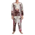 thumbnail image 3 of Picia Flower White Cow Pattern Men’s Long-Sleeve Sleepwear Set - Soft 2-Piece Loungewear with Pockets, Comfy PJs for Relaxing Nights-Large, 3 of 7