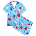 thumbnail image 5 of Odeerbi 2-12 Years Kids Boys Girls Summer Satin Pajamas Notched Lapel Short Sleeve Shirts Shorts Set Soft Loungewear Cute Print Sleepwear Kids Boys Girls Clothes, 5 of 5