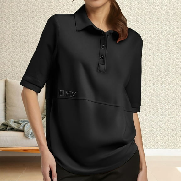 TODOZO T Shirts for Women Loose Fit Casual Lightweight Soft Basic Tees Summer Clothes for Women Women's Loose Short Sleeved T Shirt Casual Large Size Fashionable Collar Black L