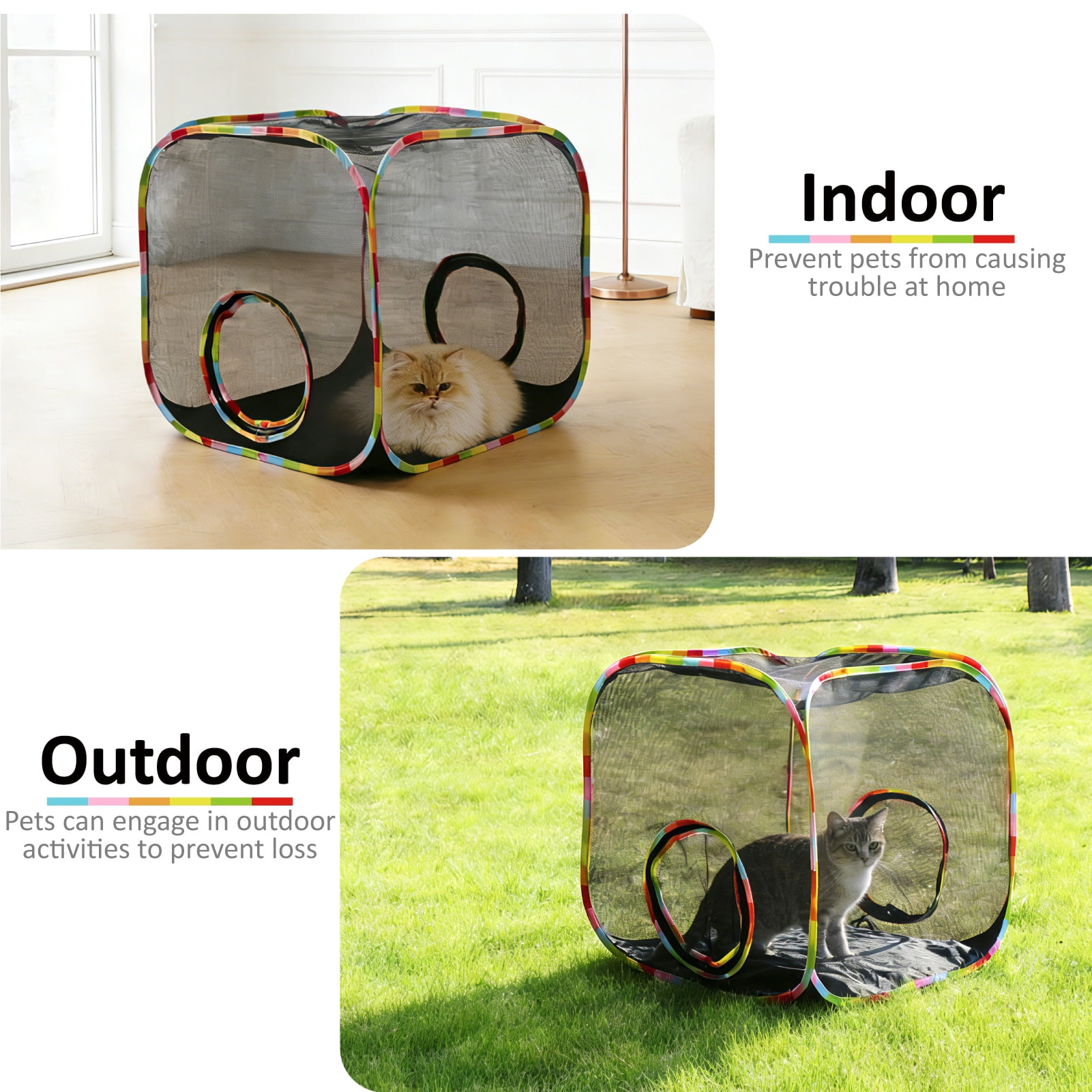 Portable Collapsible Cat Playpen, Escape-Proof Heavy-Duty Mesh Cat Enclosure, Fully Enclosed Cat Cube for Indoor Outdoor Use, Ideal for Kittens and Small Pets