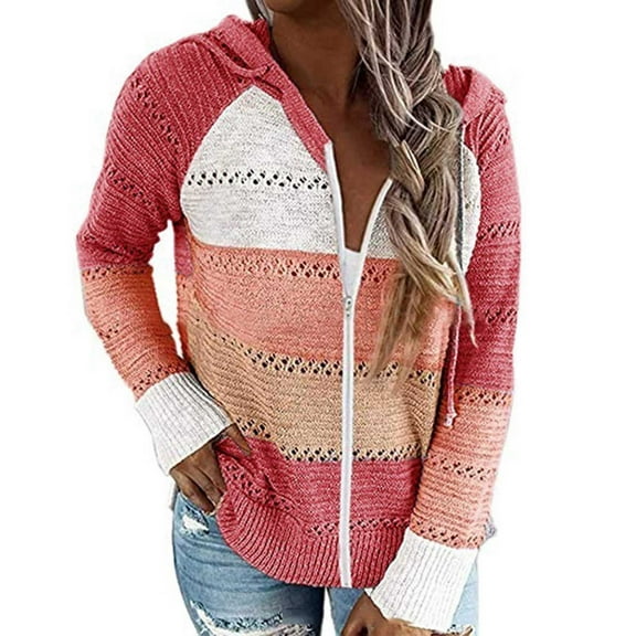 Usmixi Winter Womens Sweatshirt Coat Hooded Coat for Women Plus Size Cozy Knitted Hollowed Sweater Outerwear Long Sleeve Open Front Zip Drawstring Hoodies Top 2023 Sweatshirt Coat