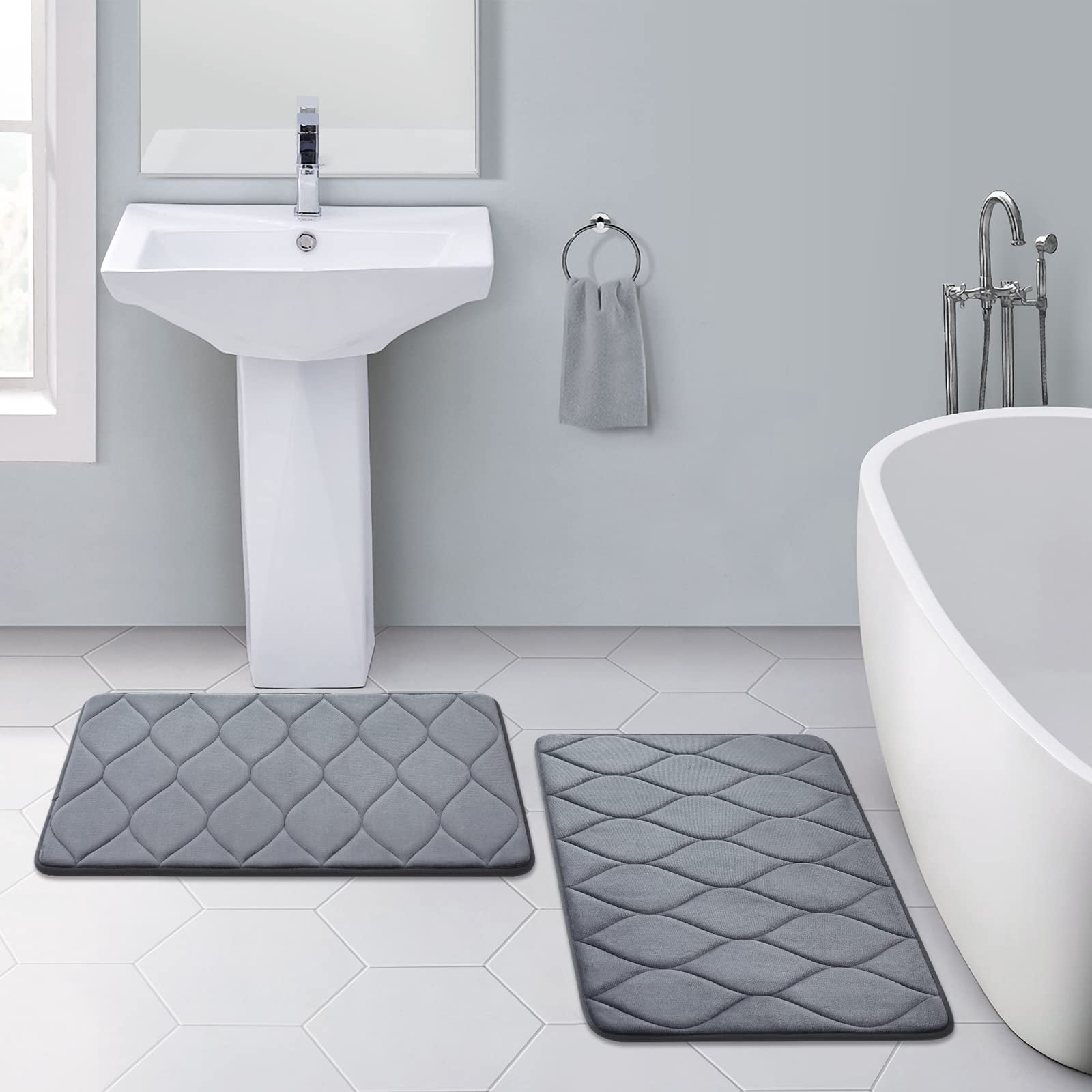 Smiry Memory Foam Bathroom Rugs, Ultra Soft & Non-Slip Bath Runner Mat, 24"x47", Dark Grey
