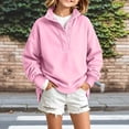 thumbnail image 2 of BLVB Girls Oversized Sweatshirt Kids Fashion Button Stand Collar Pullover Long Sleeve Tops Fall Clothing for 5-15 Years(Pink,7-8 Years), 2 of 9