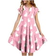 thumbnail image 4 of HAOTAGS Easter Dresses Girls,Bunny Garden Print Flutter Sleeve Crewneck Side Seam Pocket Multicolor 8-9 T, 4 of 7