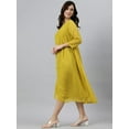 thumbnail image 3 of Janasya Indian V-Neck 3/4 Sleeve Self Design Mustard Poly Chiffon Kurta For Women, 3 of 5