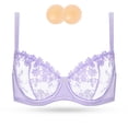 thumbnail image 7 of Wingslove Women's Sexy Lace Sheer Bra Demi Mesh Balconette See Through Unlined Underwire with Silicone Nipple, Light Purple 34B, 7 of 7