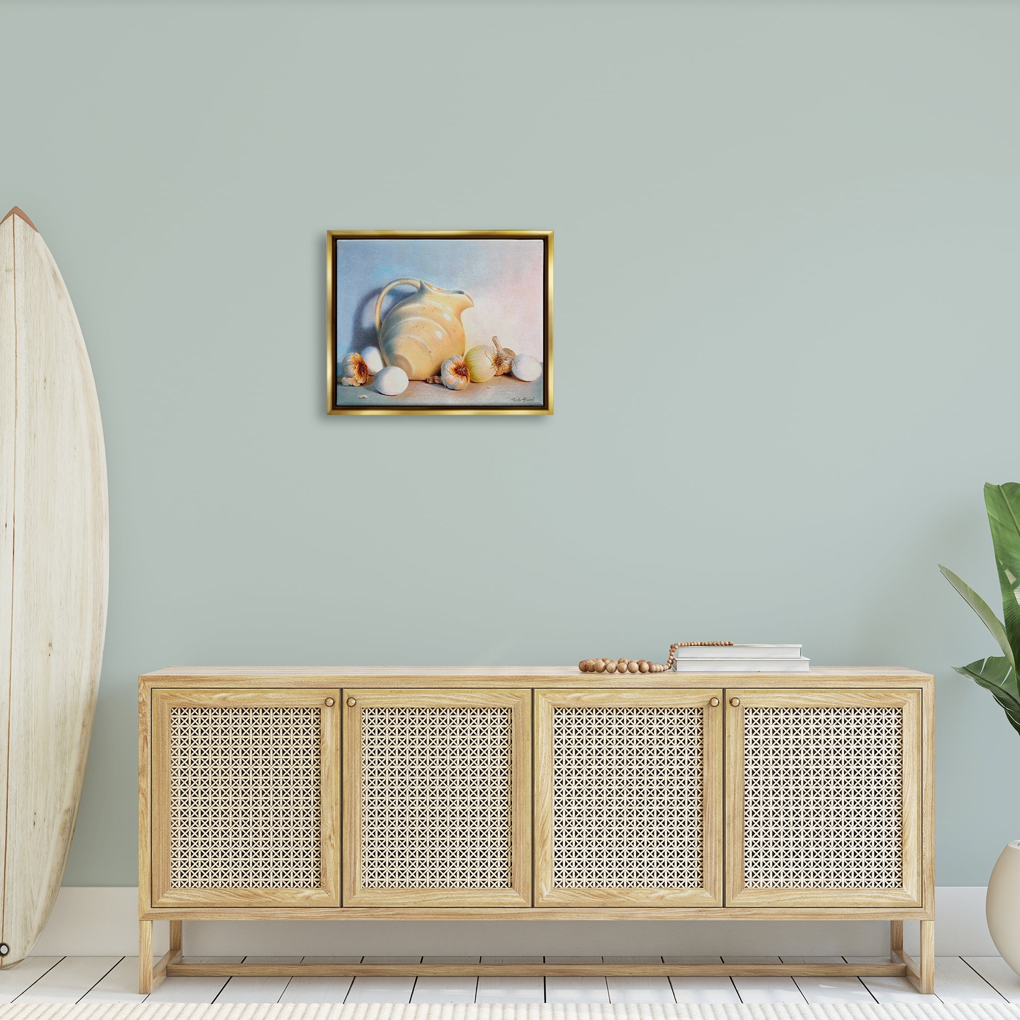 Stupell Industries Varied Vegetables Scattered Traditional Still Life Vase Painting Metallic Gold Floating Framed Canvas Print Wall Art, Design by Cecile Baird