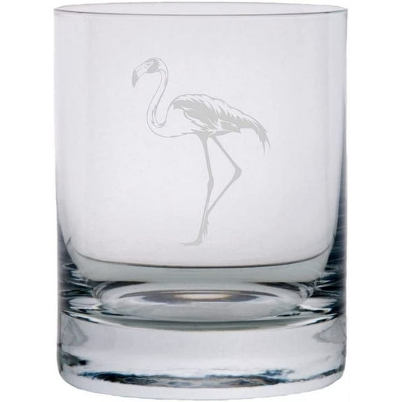 Flamingo Body Zoo Animal Themed Etched 10.25oz Crystal Rocks Whisky Glass