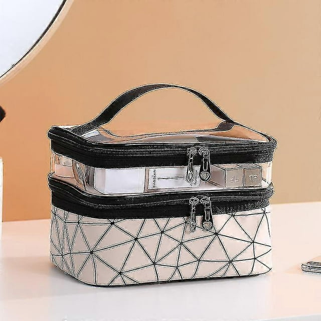 Travel Makeup Bag Case Double Layer Cosmetic Bag Portable Waterproof Makeup Organizers Toiletry Bag For Women