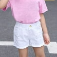 thumbnail image 3 of MHZLDYZ Girls Kids Denim Short with Pocket Girls Stretch Jean Shorts Solid Color High Waist Ripped Jeans Distressed High-Waisted Shorts (White,110), 3 of 5
