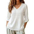thumbnail image 2 of Boho Tops for Women 3/4 Sleeve Loose Casual V Neck Embroidered Shirt Lightweight Summer Blouses, 2 of 5