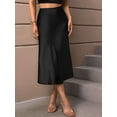 thumbnail image 6 of Women Solid High Waist Silky Casual Elastic Satin Midi Skirt, 6 of 9