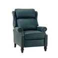 thumbnail image 2 of Genuine Leather Manual Recliner, Wingback Push Back Recliner with Solid Wood Legs, Turquoise, 2 of 10