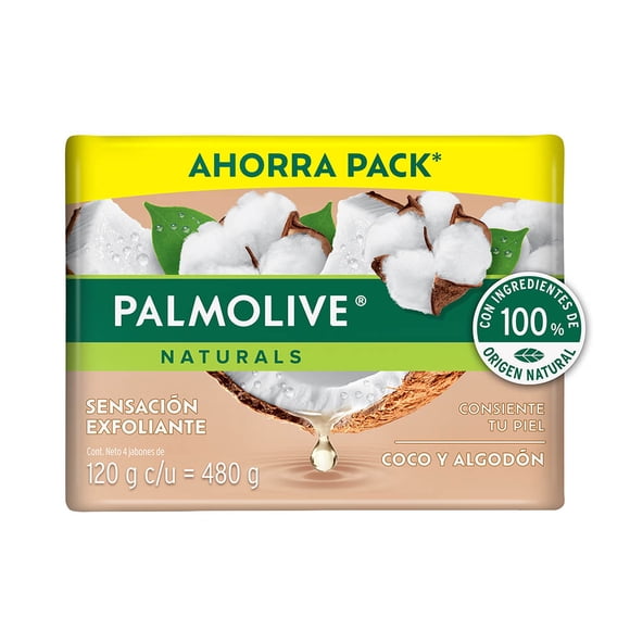 Jabon de Baño Palmolive Naturals Sensación Exfoliante Coco y Algodón 4 x 120 g