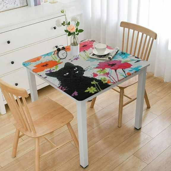 HAOXIT  Square Fitted Tablecloth with Elastic Edge, 100% Waterproof Oil Proof Table Cover, Table Cloth Fits Square Tables for Dinner, Outdoor, Picnic, Flowers  36*36