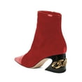 thumbnail image 3 of XYD Women Chic Pointed Closed Toe Middle Metal Chain Strap Ankle Boots Side Zip Chunky Chain Low Heel Bootie Shoes Size 12.5 Red, 3 of 4