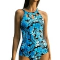 thumbnail image 1 of Plus Size Swimsuit for Women High Neck Backless Swim Top with Keyhole Stylish Top Women's Swimwear Blue, 1 of 4