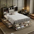 thumbnail image 3 of Harper & Bright Designs Queen Size Bed Frame with Storage Headboard and 8 Drawers, Solid Wood Platform Bed with Storage Shelves, Gray, 3 of 11
