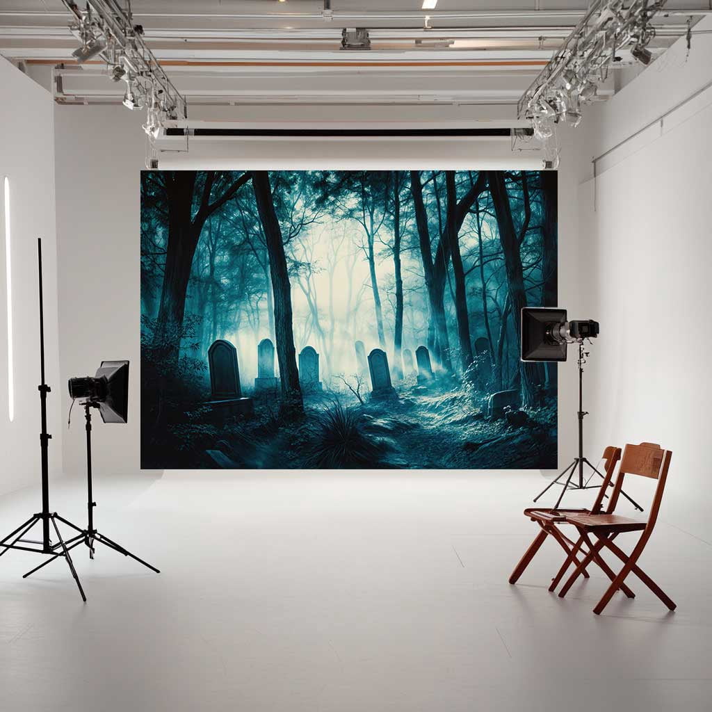8X6ft Haunted Mist Forest Backdrop Mysterious Foggy Dark Forest Cemetery Creepy Scene Scary Trees Foggy Woods Twilight Misty Camping Themed Photography Backdrop Studio Props