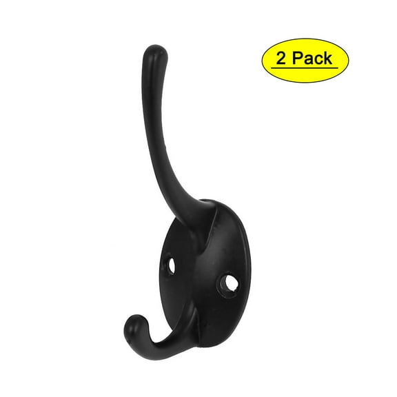 Uxcell 3.31" Length Metal Black Wall Mount Coat Double Hooks, 2 Pack