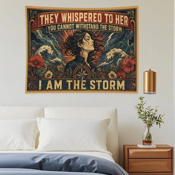 I Am The Storm Vintage Tapestry, 30x40in Inspirational Ocean Woman Wall Hanging Decor for Bedroom Dorm Living Room