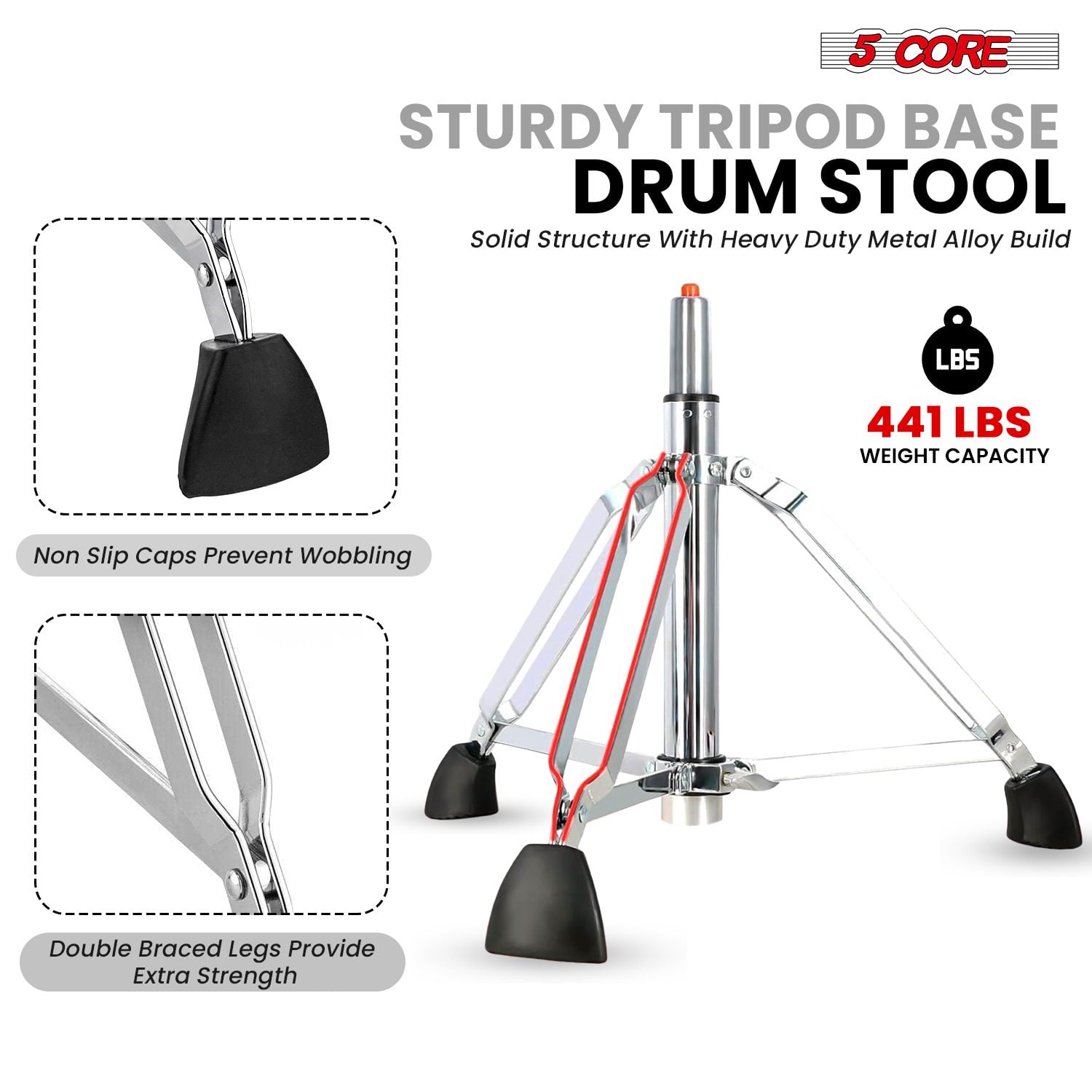 Drum Throne with Backrest, 4" Padded Stool with Airlift Adjustment 19"-25", 441Lb Capacity Heavy-Duty Drum Stool for Drummers, Double-Braced Steel Base