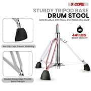 Drum Throne with Backrest, 4 Padded Stool with Airlift Adjustment 19-25, 441Lb Capacity Heavy-Duty Drum Stool for Drummers, Double-Braced Steel Base