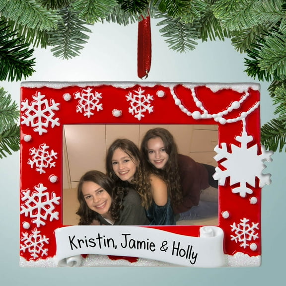 Red Picture Frame with Snowflakes - Personalized Christmas Ornament - Perfect Stocking Stuffer - Great Gift Ideas