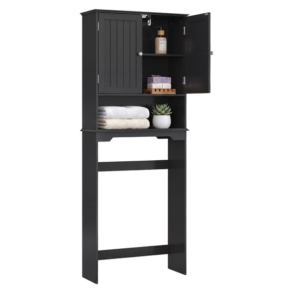 edx Wooden Over-the-Toilet Storage Rack, Bathroom Organizer Shelf for Toilet & Towels, Freestanding Toilet Shelf,Black
