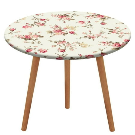 

Bybiment Round Fitted Tablecloth with Elastic Edge Flower Pattern Decorative Tablecloth Table Cover 39 Inch