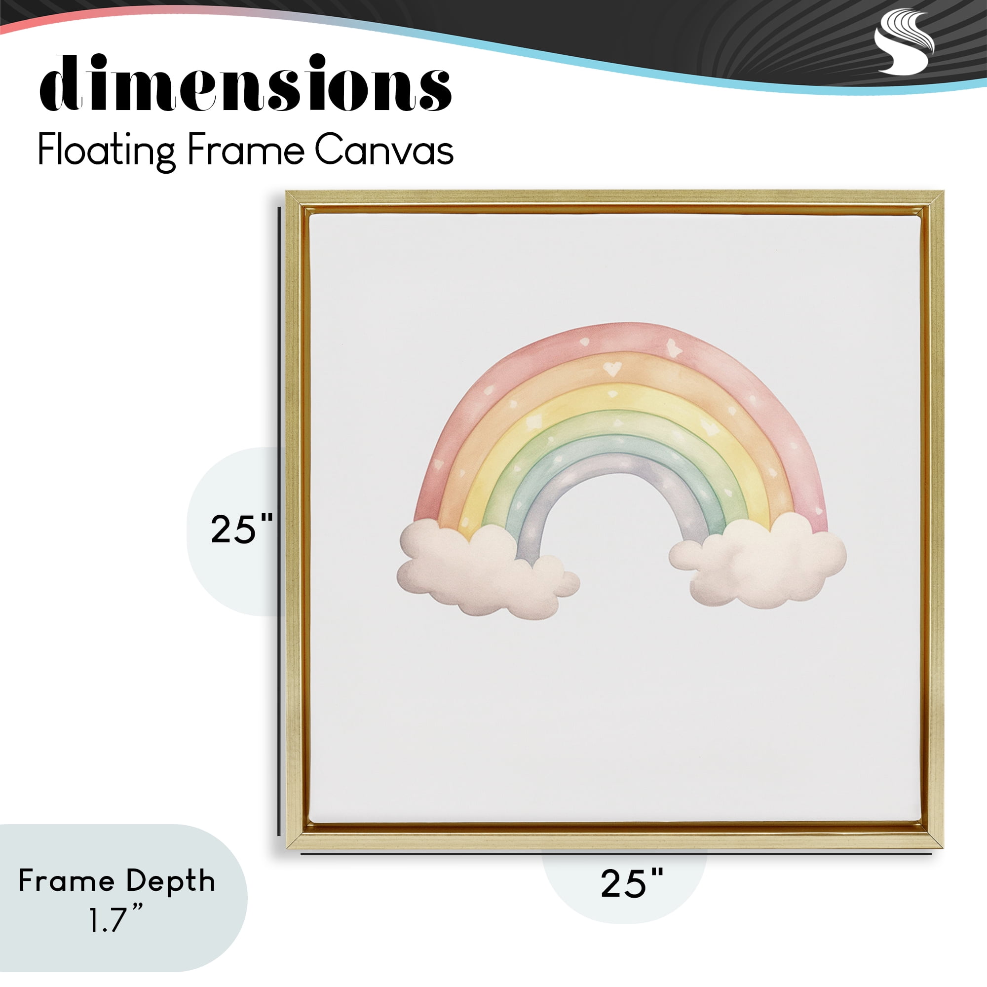 Stupell Industries Dreamy Pastel Rainbow with Clouds Gold Framed Floater Canvas Wall Art, design by Karen Smith