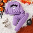 thumbnail image 2 of TOWED22 Infant Baby Boy Halloween Outfit Long Funny Letter Embroidery Sweatshirt Pant Set Toddler Fall Clothes Outfits,Purple,6-12 M, 2 of 7