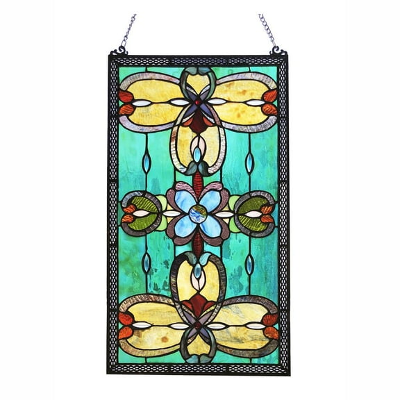 CHLOE Jenice Tiffany-Style Victorian Stained-Glass Window Panel 26" Height