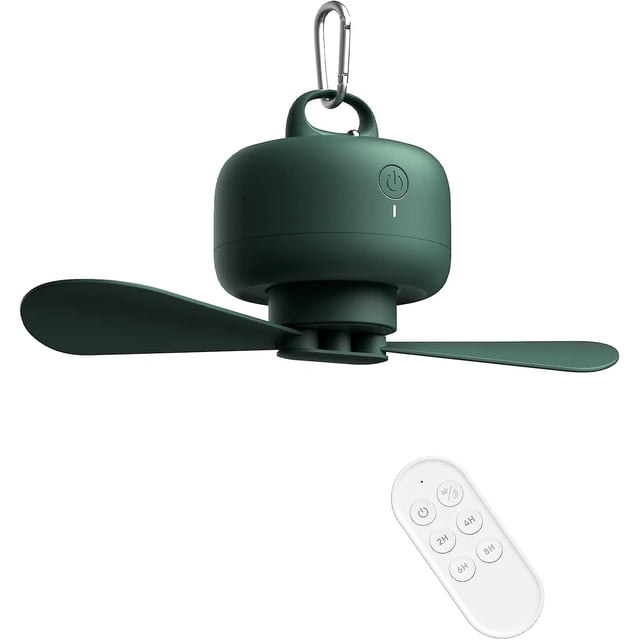 Camping Fan 8000mAh Battery Operated, USB Rechargeable with Remote Control, Removable Fan Blades, Hanging Hook, Timer, 4 Speeds for Outdoor-Blue
