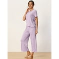 thumbnail image 2 of DARING DIVA Women's Ribbed Knit Round Neck Short Sleeve Pajamas Set S Purple, 2 of 7