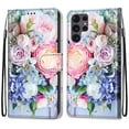 thumbnail image 2 of Allytech Galaxy S22 Ultra Case with Detachable Hand Strap, Slim PU Leather Flip Case with Card Slots Holder Foldable Stand Magnetic Closure Cover for Samsung Galaxy S22 Ultra 6.8" 2022, Pink Flower, 2 of 2