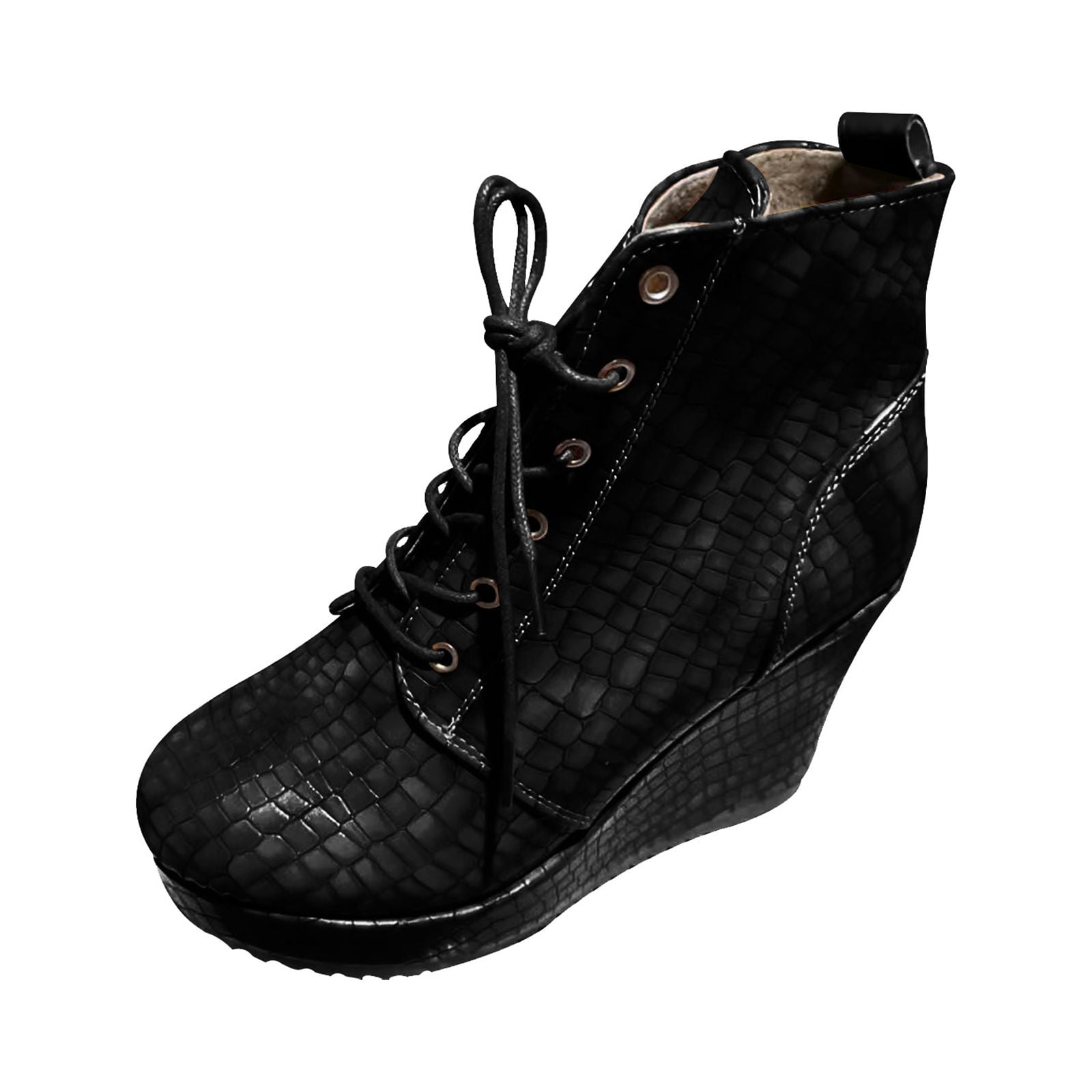 jsaierl Wedge Platform Boots for Women, Round Toe Lace up