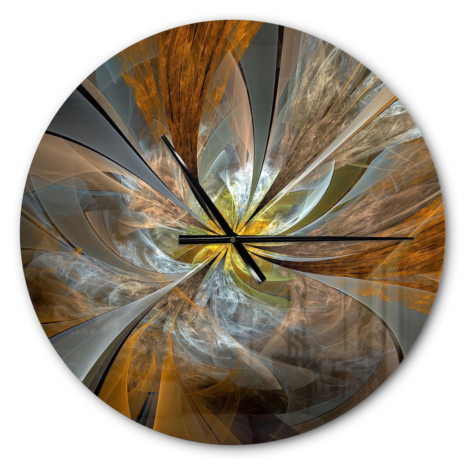Designart Fleur fractale jaune symétrique horloge murale