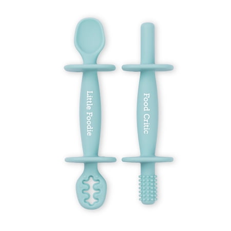 Tunno Tots Food Critic Baby Utensil Set, Little Foodie & Food Critic Baby Spoons, 6+ Months, Sage Green, 2-Piece