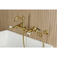 thumbnail image 2 of Kingston Brass KS2447PLBS Heritage Double-Handle 3-Hole Wall-Mount Bridge Kitchen Faucet with Brass Sprayer in Brushed Brass, 2 of 8